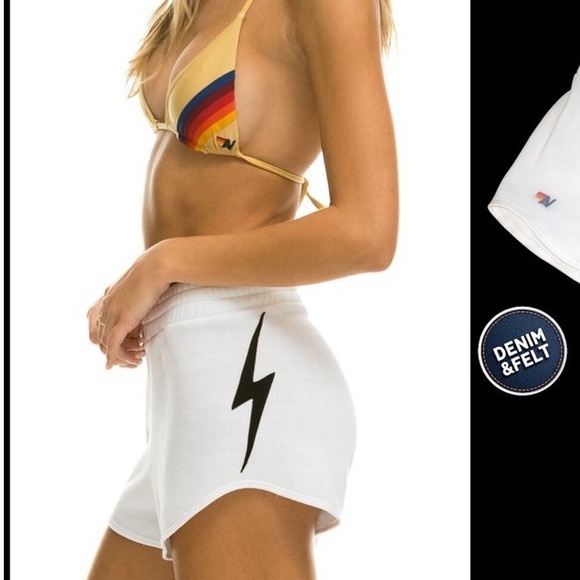 Aviator Nation White Athletic Lightning Bolt Shorts